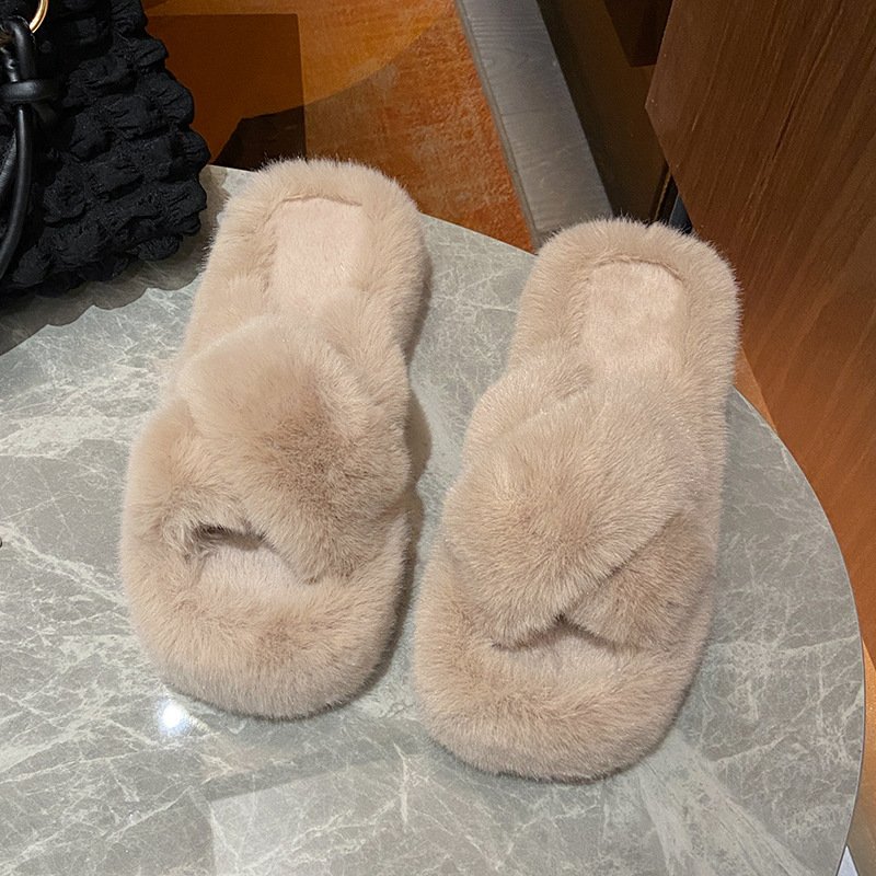 Womens Sliders Plush Flat Sandals Fuzzy Open Toe Skid Ladies Fur Slide Slippers House Shoes