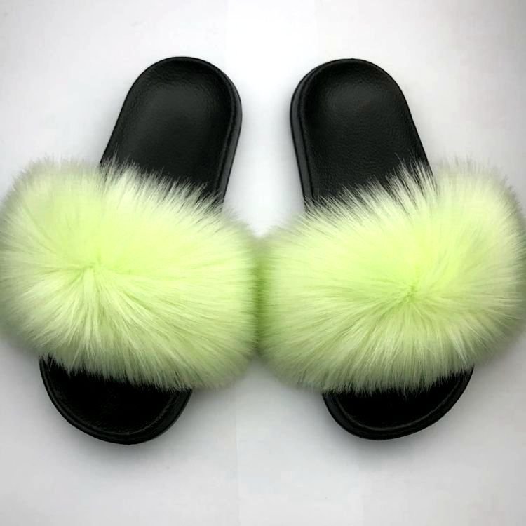 Greatslides Rainbow Fashion Flats Sandals For Ladies,Fluffy Slippers For Women,Fuzzy Slippers Customize Real Fox Fur Slides