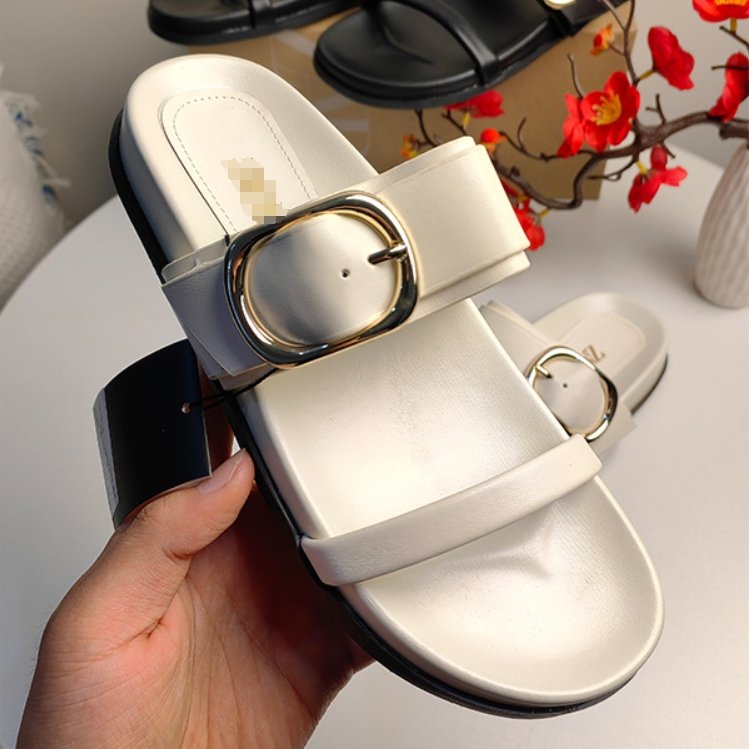 New arrival 2024 Thick Bottom Women's Shoes One Strap Buckle Metal Open Toe Fashion Sandals Slippers Female