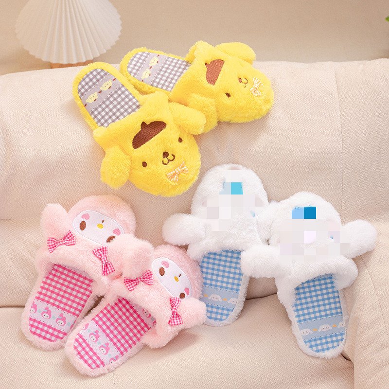 Ruunjoy melody plush toys kawaii kulomi Slippers winter indoor home anime cinnamoroll Cartoon gift soft Warm Shoe women slippers