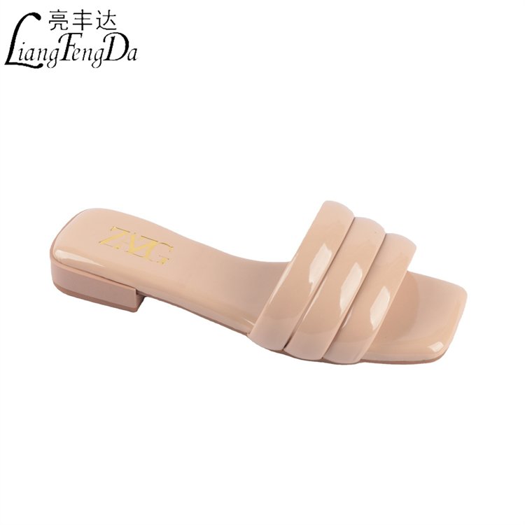 Wholesale Customized PVC Square Toe Flat Slippers For Women Slides Footwear Ladies Sandals heel protection