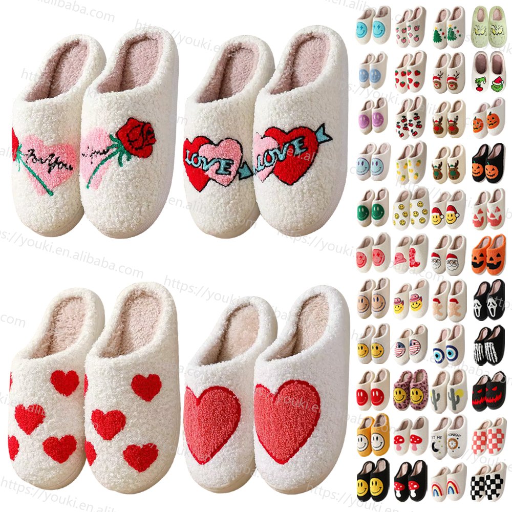 2024 Fall Winter Love Heart Slippers Warm funny bunny evil eye skull pumpkin spooky scream bat halloween for women and men