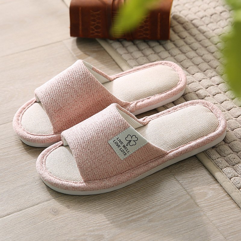 Linen Lady Slippers Breathable Women Hotel Indoor Shoes Washable Plush Slide Slippers