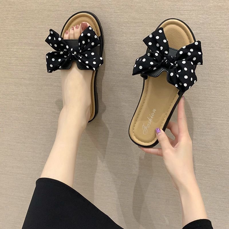 Hot Sale Round Head Single Bow Strap Flat Sandals Waterproof Summer Ladies Slippers Women's Sandals