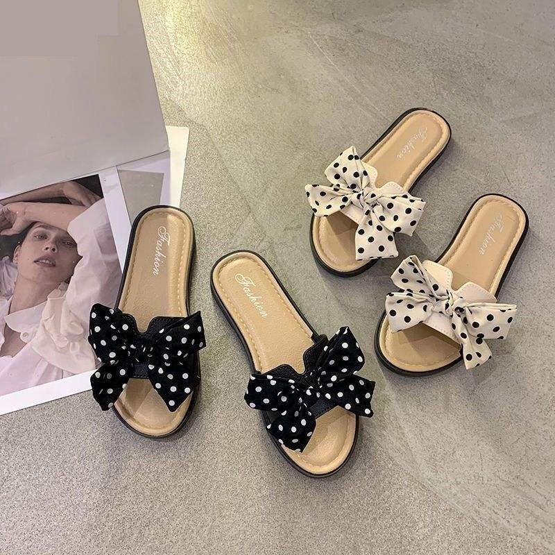 Hot Sale Round Head Single Bow Strap Flat Sandals Waterproof Summer Ladies Slippers Women's Sandals