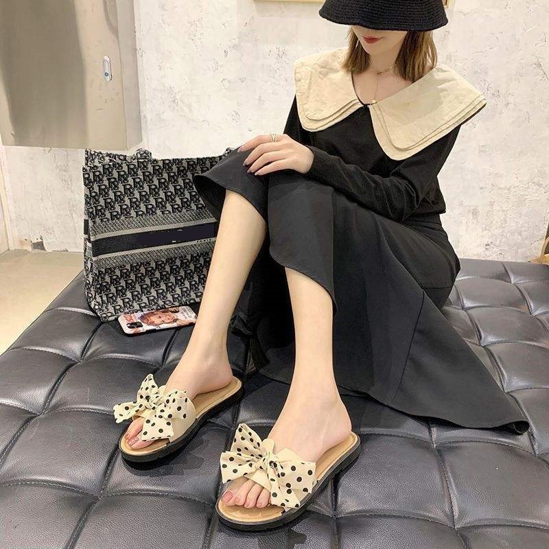 Hot Sale Round Head Single Bow Strap Flat Sandals Waterproof Summer Ladies Slippers Women's Sandals