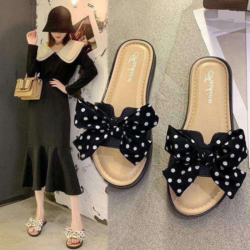 Hot Sale Round Head Single Bow Strap Flat Sandals Waterproof Summer Ladies Slippers Women's Sandals