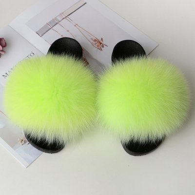 Custom Colorful Racoon Kids Fur Slides Faux Fox Fur Slides Slippers For Women