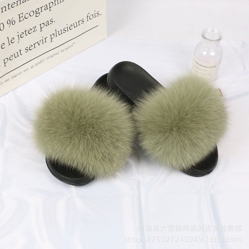 Custom Colorful Racoon Kids Fur Slides Faux Fox Fur Slides Slippers For Women