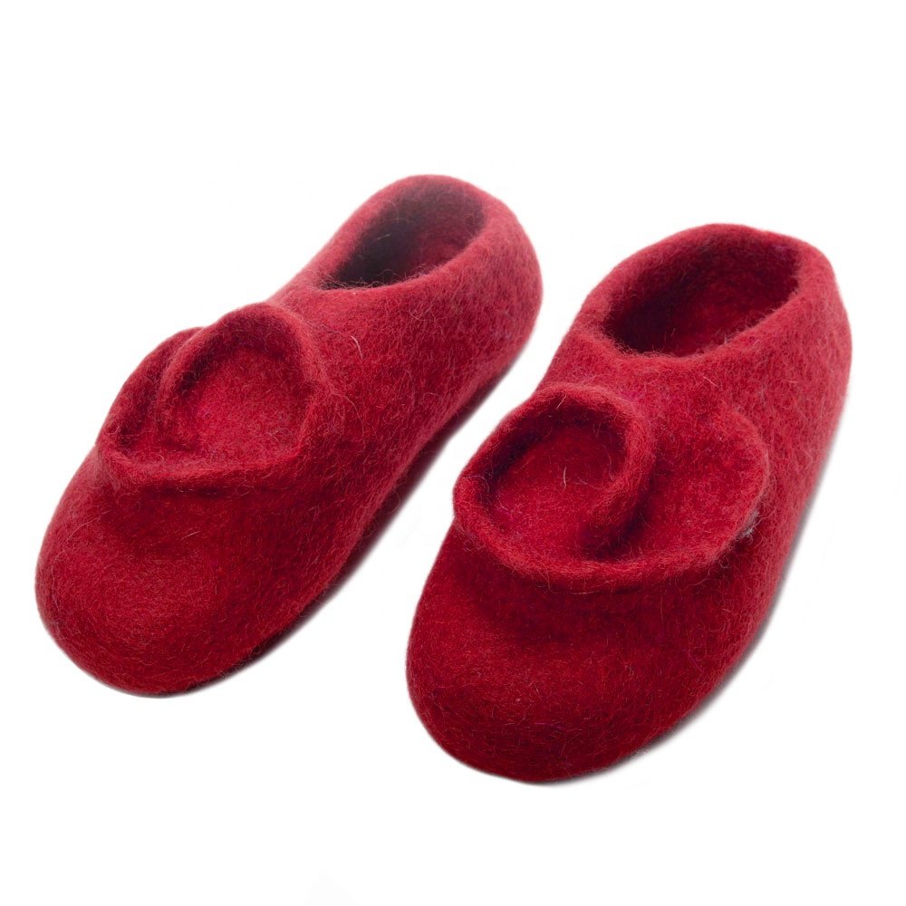Organic Everyday Use Felt Women Shoes Slipper Purple Red Color Wool Slides Slippers Keep Feet Warm Comfortable For All Season