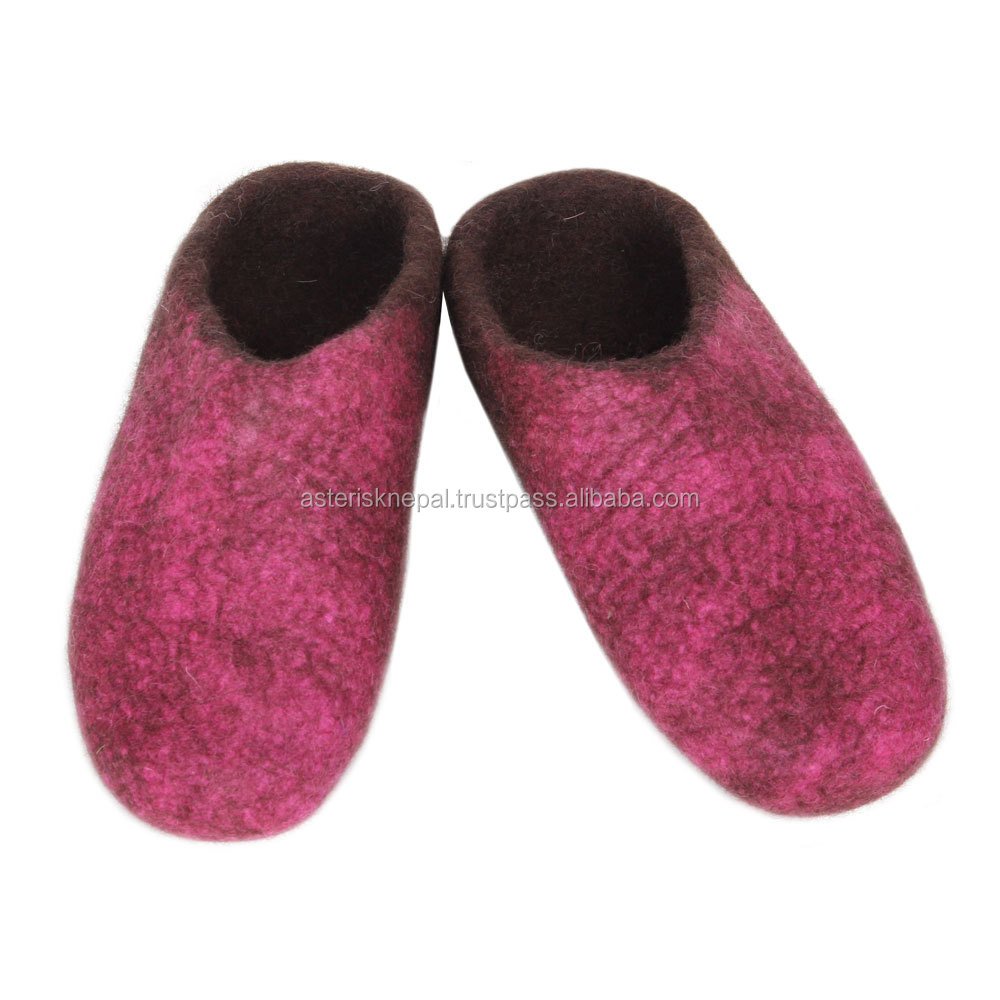 Organic Everyday Use Felt Women Shoes Slipper Purple Red Color Wool Slides Slippers Keep Feet Warm Comfortable For All Season