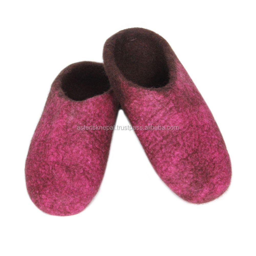 Organic Everyday Use Felt Women Shoes Slipper Purple Red Color Wool Slides Slippers Keep Feet Warm Comfortable For All Season