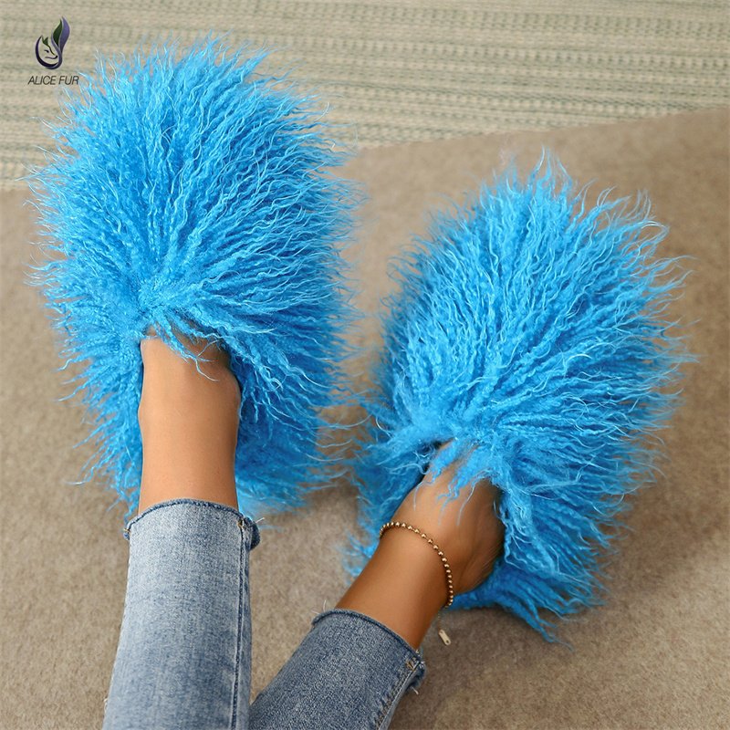 High Quality Winter Warm Home Indoor Slippers Shoes Fluffy Faux fur Fashion Fur Slippers For Women