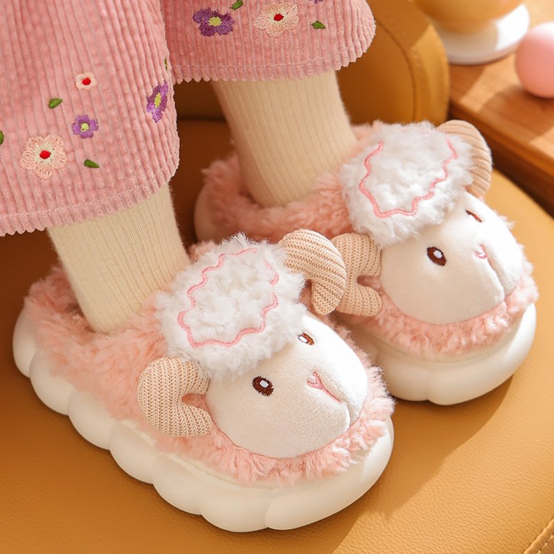 HONOUR ME Cute Papa Mommy Kids Slippers Warm Terry Face Slides Soft Women Fluffy Home Indoor Slippers