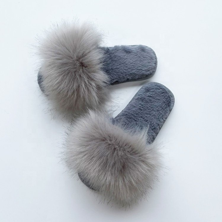 Can Do Custom logo indoor rubber sole furry fur slides sandal white cream fluffy faux fur slipper for women girls