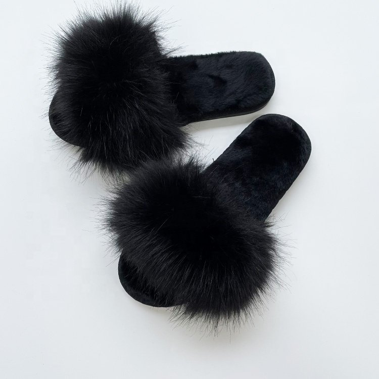 Can Do Custom logo indoor rubber sole furry fur slides sandal white cream fluffy faux fur slipper for women girls
