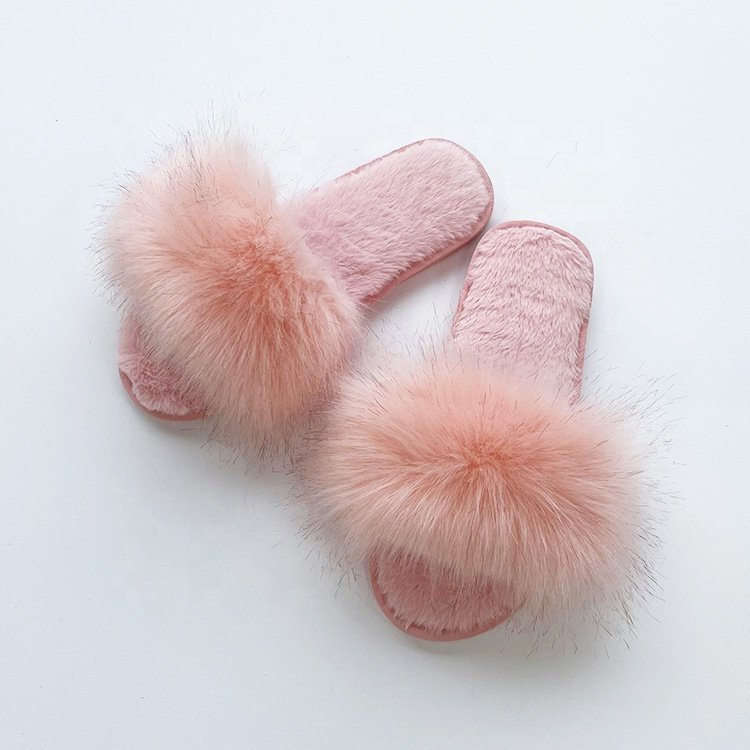 Can Do Custom logo indoor rubber sole furry fur slides sandal white cream fluffy faux fur slipper for women girls