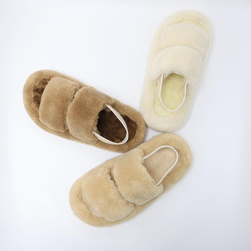 Fluffy Fur Slippers Women Warm Open Toe Plush Memory Foam Thick Bottom Slide Slippers Home Winter Indoor Shoes