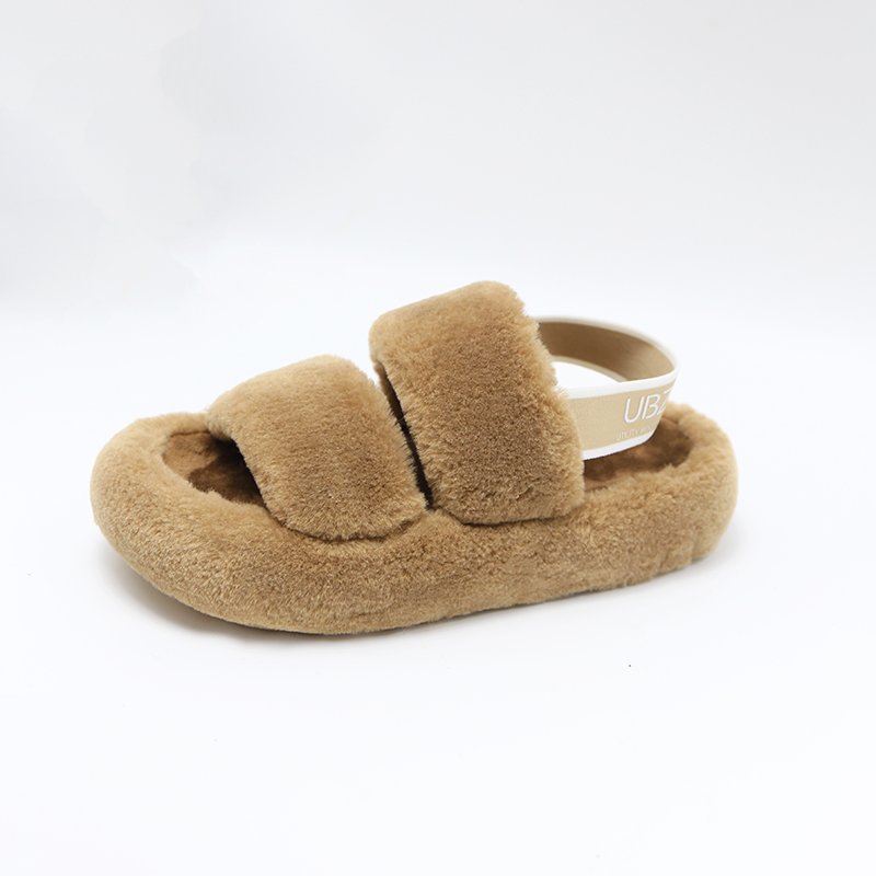 Fluffy Fur Slippers Women Warm Open Toe Plush Memory Foam Thick Bottom Slide Slippers Home Winter Indoor Shoes