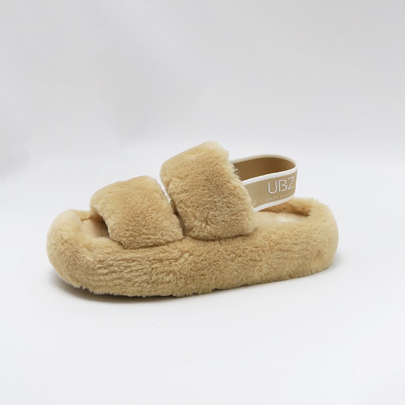 Fluffy Fur Slippers Women Warm Open Toe Plush Memory Foam Thick Bottom Slide Slippers Home Winter Indoor Shoes