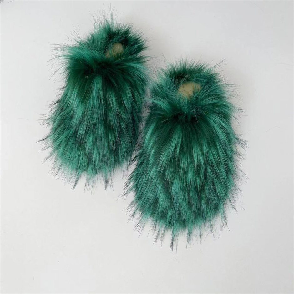 Summer Spring Women's Indoor 2024 Hot Selling Faux Raccoon Fur Slides Custom Logo Faux Raccoon flip flopss