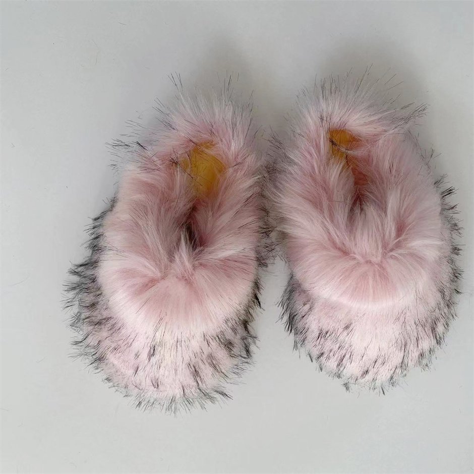 Summer Spring Women's Indoor 2024 Hot Selling Faux Raccoon Fur Slides Custom Logo Faux Raccoon flip flopss