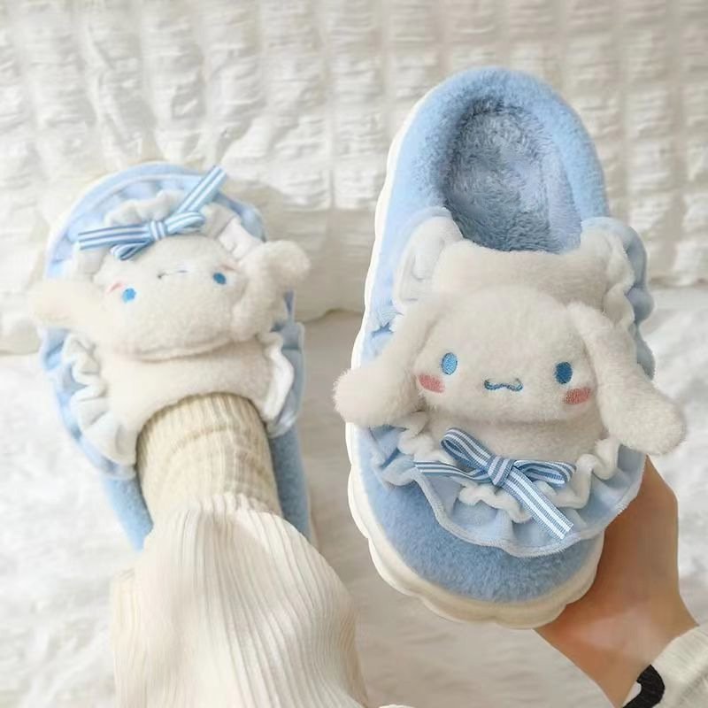 ML Cute Kulomi Melody House Non-slip Thick Soles Soft Plush Warm melody Kitty Winter Slippers Hk For Women