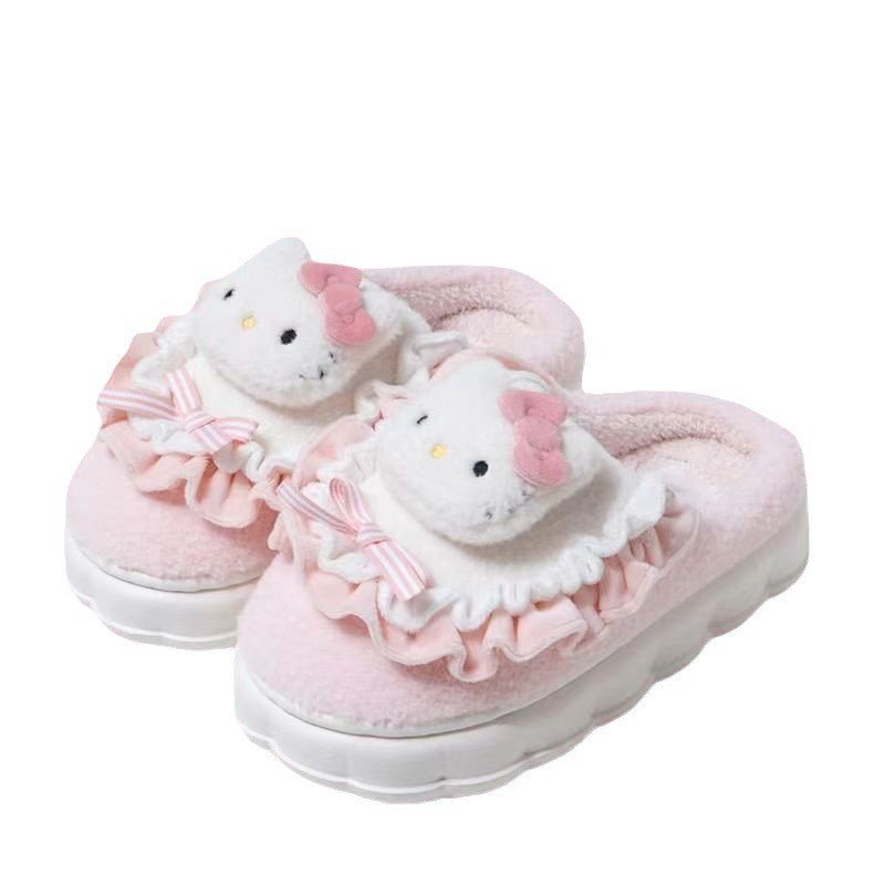 ML Cute Kulomi Melody House Non-slip Thick Soles Soft Plush Warm melody Kitty Winter Slippers Hk For Women