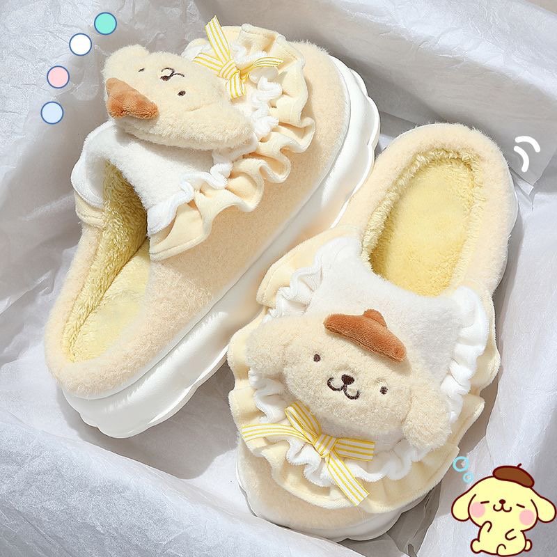 ML Cute Kulomi Melody House Non-slip Thick Soles Soft Plush Warm melody Kitty Winter Slippers Hk For Women