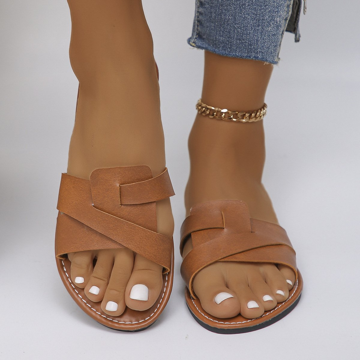 sandale petit talon latest summer open toe ladies braided slippers low heels double strap slides