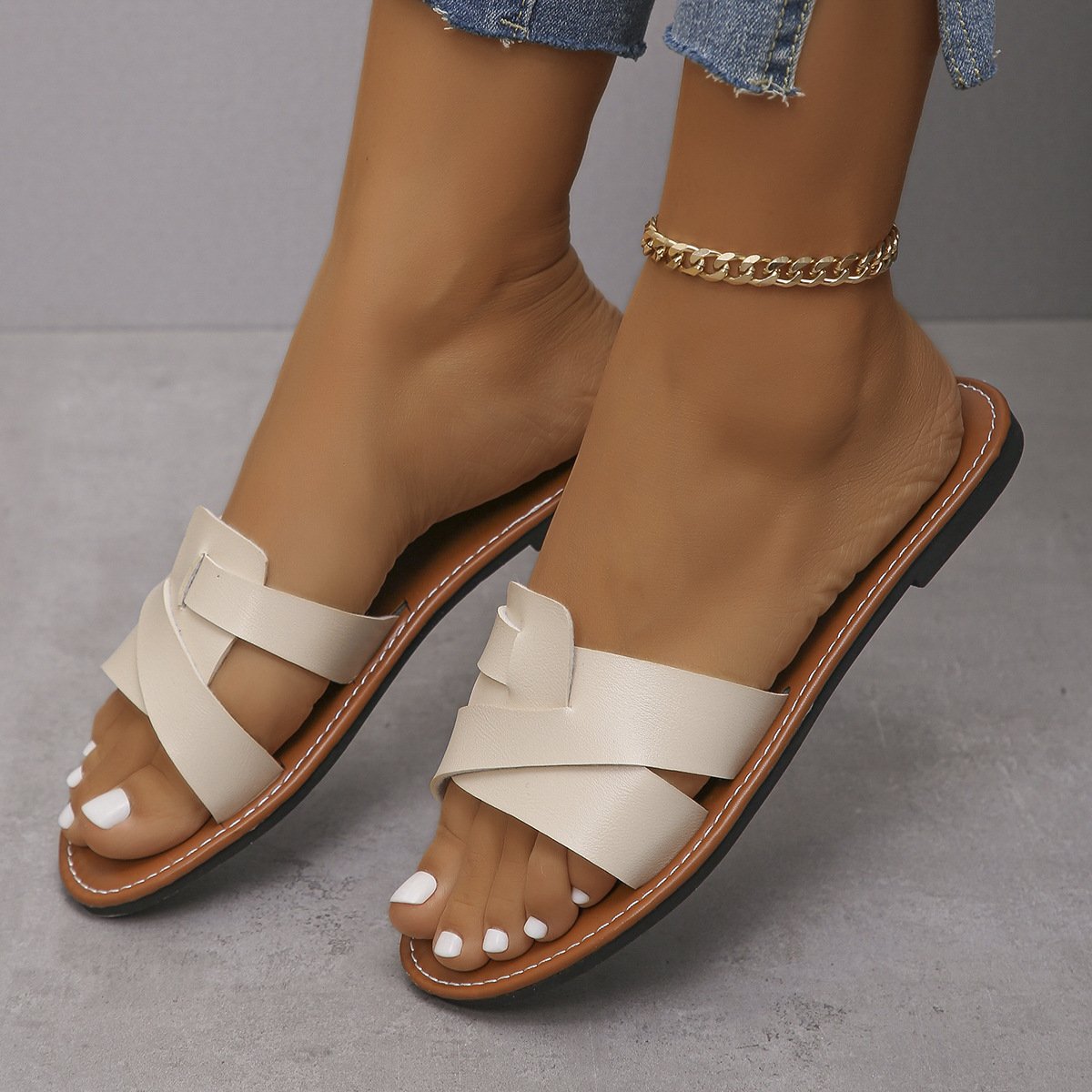 sandale petit talon latest summer open toe ladies braided slippers low heels double strap slides