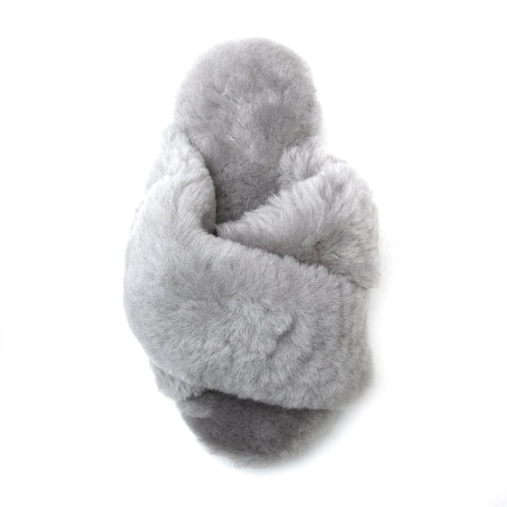 Fashion Short-Tube Customize Bedroom Open Toe Slides Faux Rabbit Fur Suede Wool Fur Women'S Cross Band Slippers for Girl