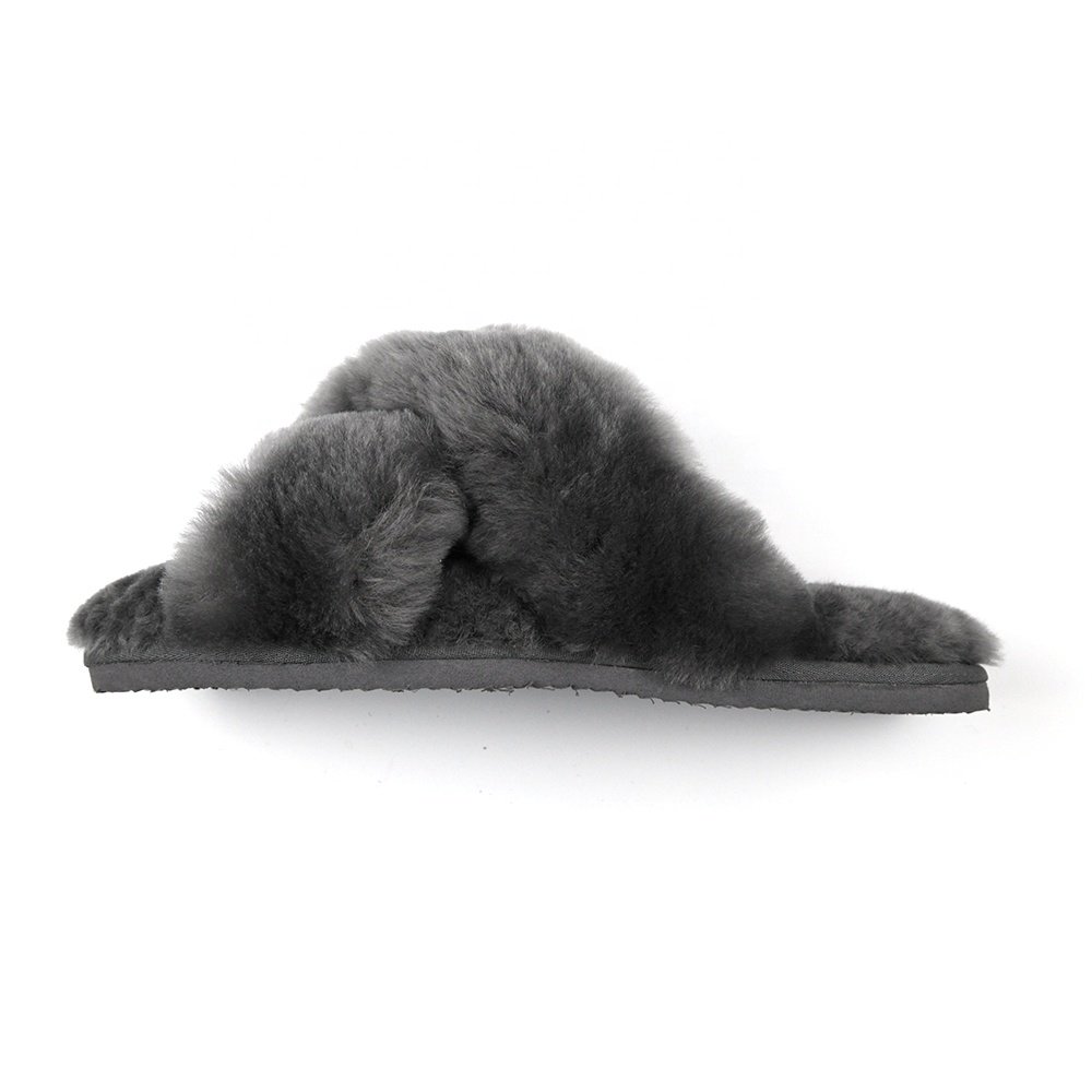 Fashion Short-Tube Customize Bedroom Open Toe Slides Faux Rabbit Fur Suede Wool Fur Women'S Cross Band Slippers for Girl