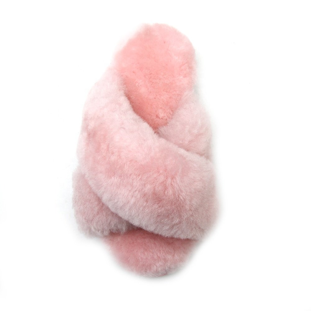 Fashion Short-Tube Customize Bedroom Open Toe Slides Faux Rabbit Fur Suede Wool Fur Women'S Cross Band Slippers for Girl