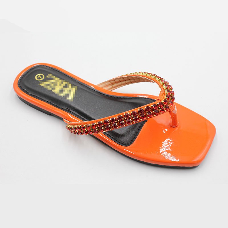 Various color women's rhinestone sandals summer flat shoes casual slippers rubber custom flip flops women footwear