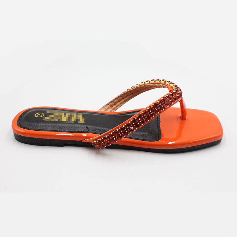 Various color women's rhinestone sandals summer flat shoes casual slippers rubber custom flip flops women footwear