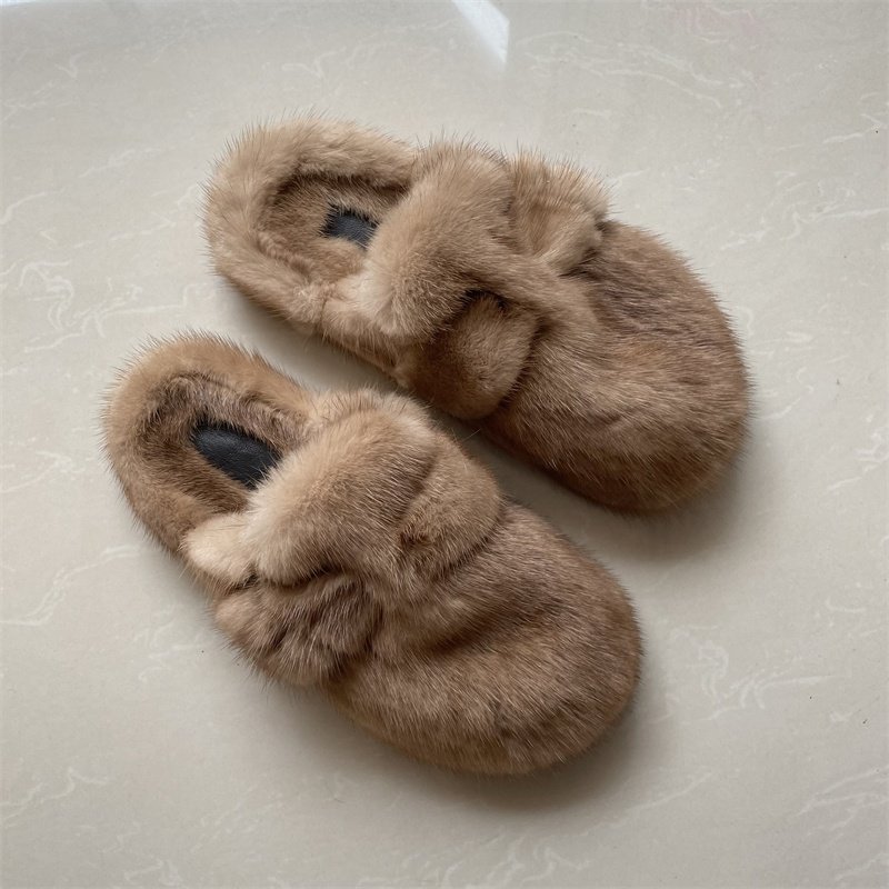 Wholesale Customized New Style European Fashion Luxury Mink Fur Slides Slippers for Women House Slippers