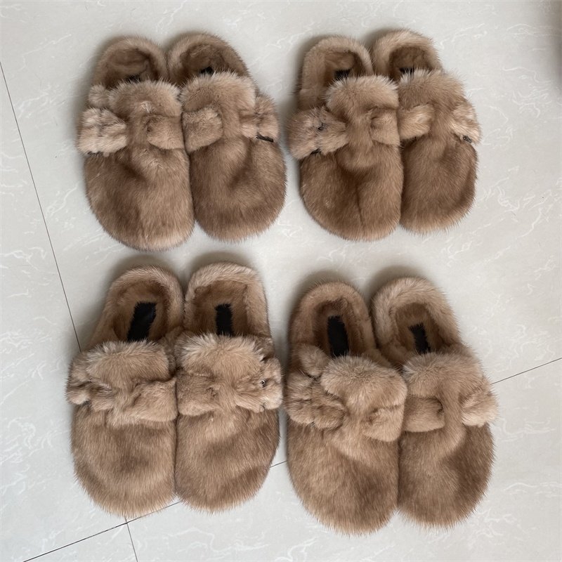 Wholesale Customized New Style European Fashion Luxury Mink Fur Slides Slippers for Women House Slippers