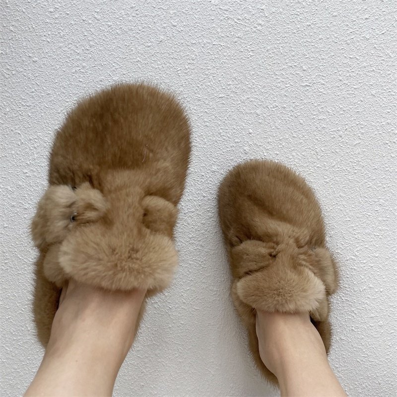 Wholesale Customized New Style European Fashion Luxury Mink Fur Slides Slippers for Women House Slippers
