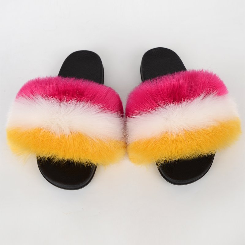 Jtfur Outdoor Slippers Anti-slippery Faux Fur Slides Slippers With Fur For Women