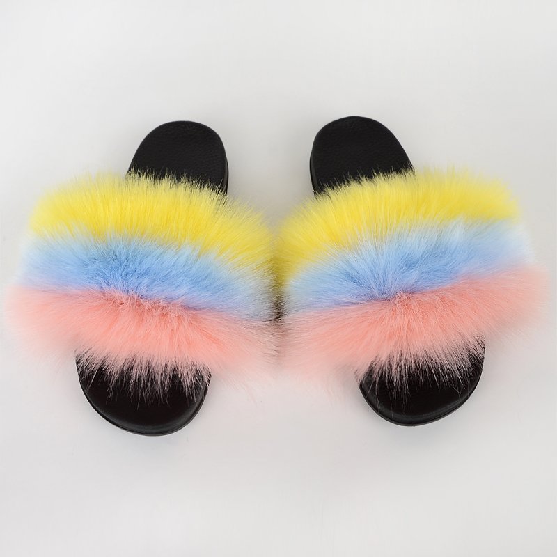 Jtfur Outdoor Slippers Anti-slippery Faux Fur Slides Slippers With Fur For Women