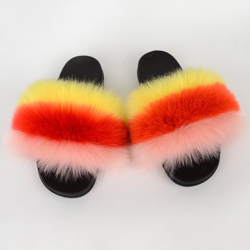 Jtfur Outdoor Slippers Anti-slippery Faux Fur Slides Slippers With Fur For Women