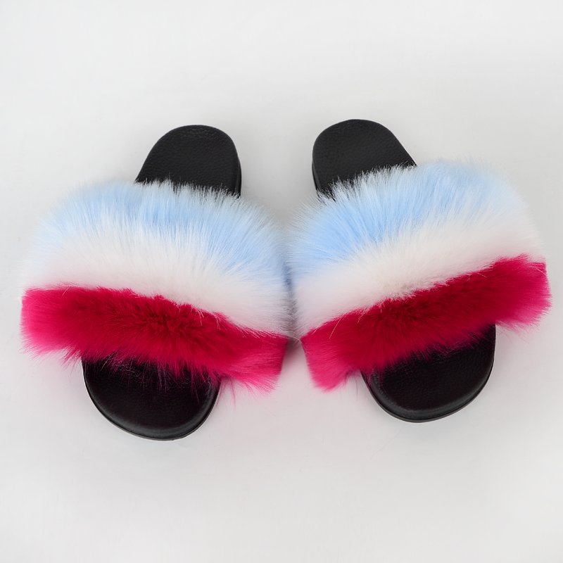Jtfur Outdoor Slippers Anti-slippery Faux Fur Slides Slippers With Fur For Women