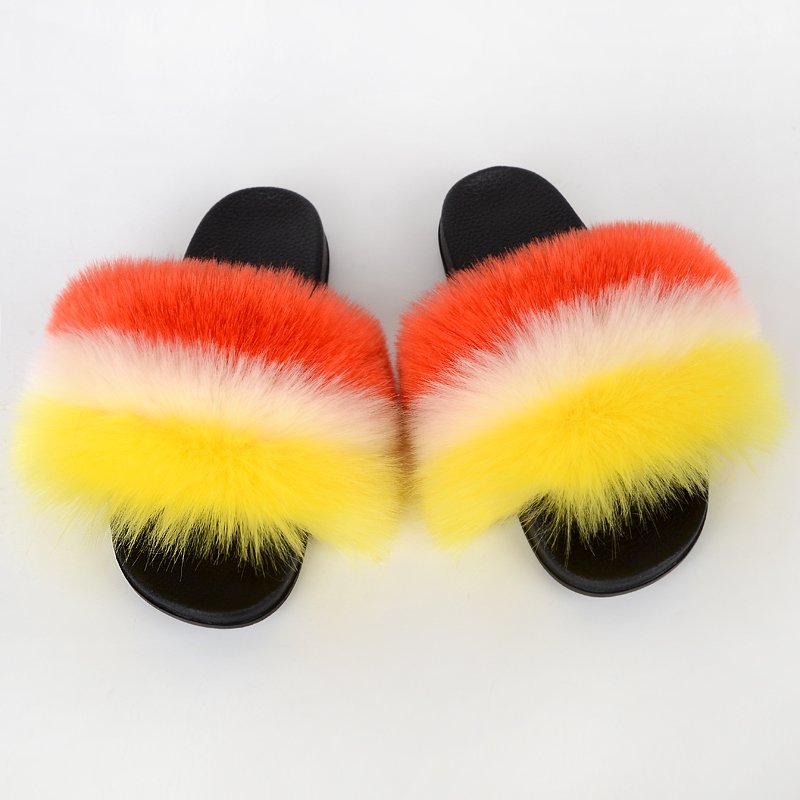 Jtfur Outdoor Slippers Anti-slippery Faux Fur Slides Slippers With Fur For Women