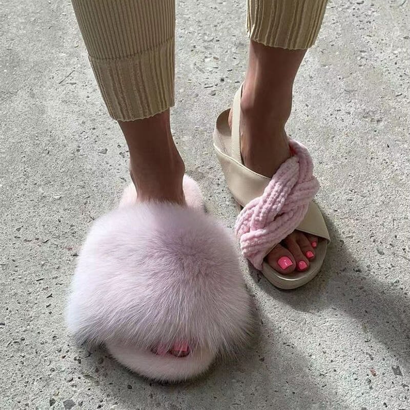 2021 Woman's Slippers Sandals New Custom Real Mink Slides Luxury Fox Fur Sandals Slides Slippers For Women Fur