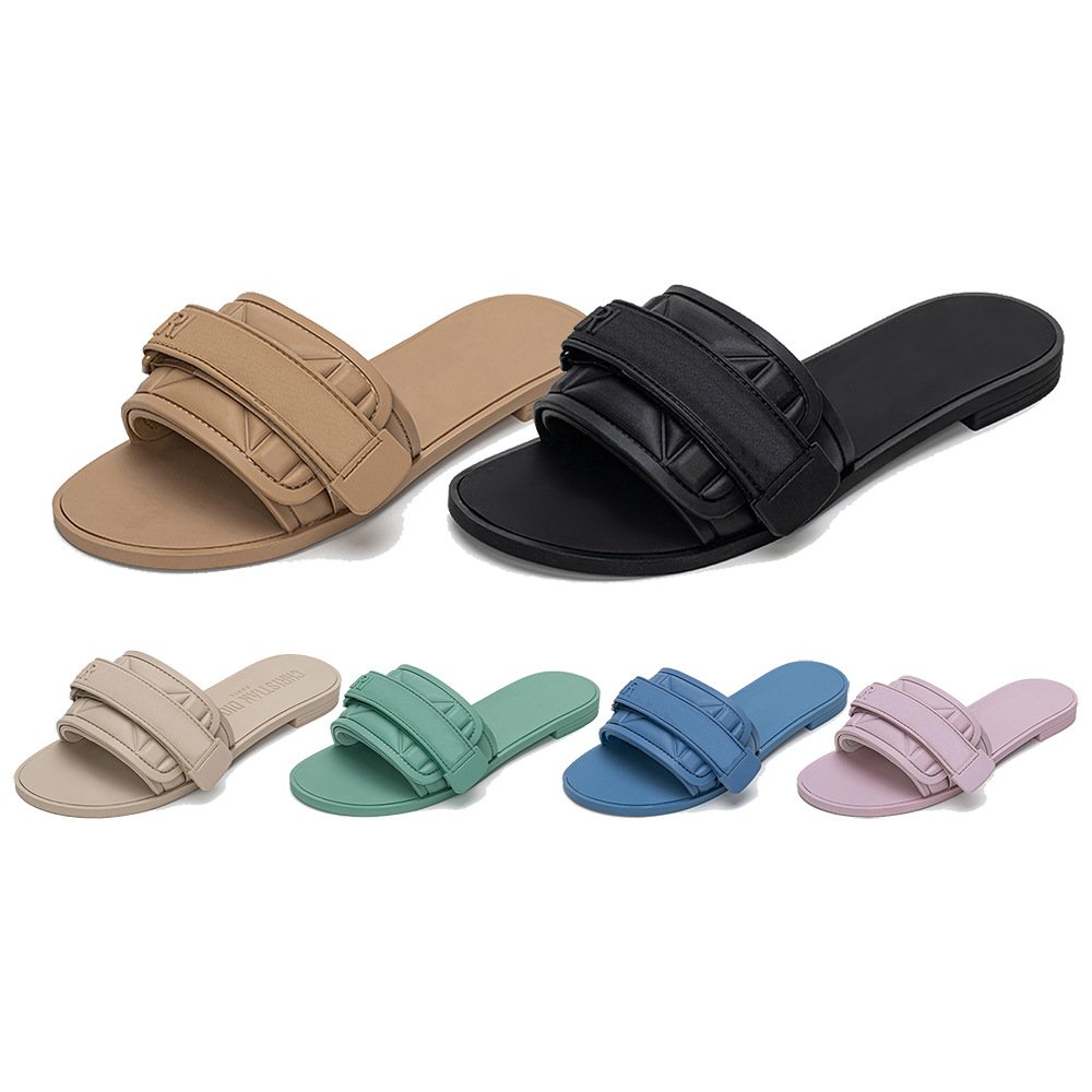 Wholesale designer brand shoes fashion ladies black flat sandals luxury slides slippers for women
