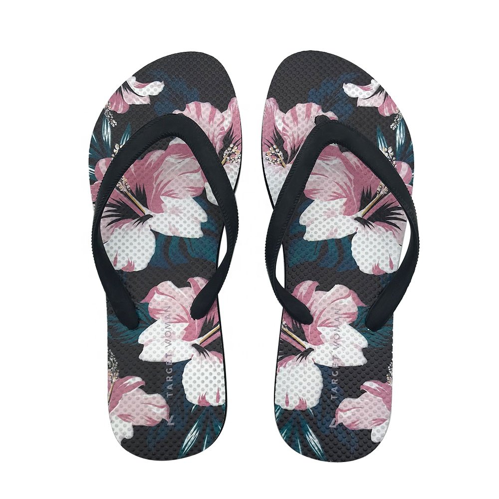 Thong Slippers Summer Beach Custom LOGO Women PVC Flip Flops High Quality Cheap Customized Flip flop for Women Floral Printing