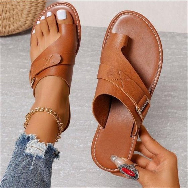 2024 new design Women's Fashion pu Faux Leather Slide flat Slippers Anti-Slippery Flip-Flops for Outdoor Use for Summer