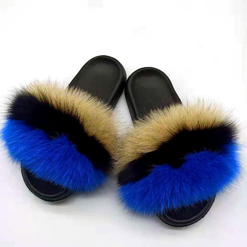 Real Fur Slippers Women Furry Slides Fluffy Luxury Fox Fur Sandals Flat Casual Fur Slide Summer Outdoor Wholesale Promotion