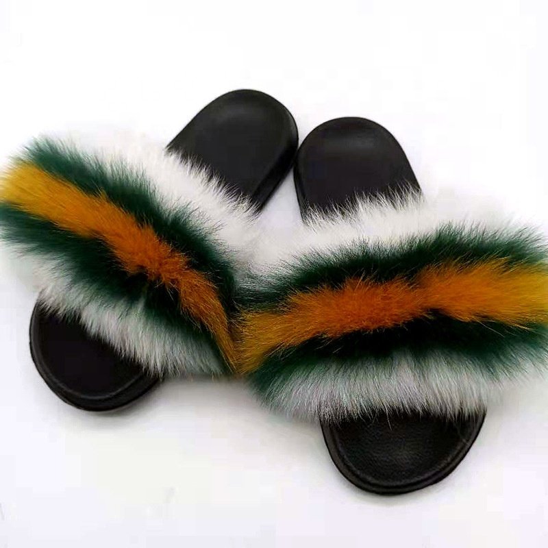 Real Fur Slippers Women Furry Slides Fluffy Luxury Fox Fur Sandals Flat Casual Fur Slide Summer Outdoor Wholesale Promotion